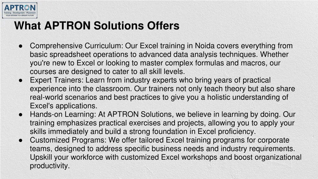 what aptron solutions offers