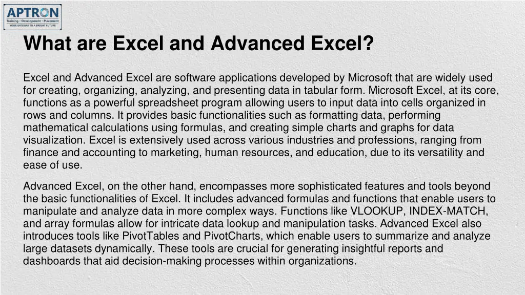 what are excel and advanced excel