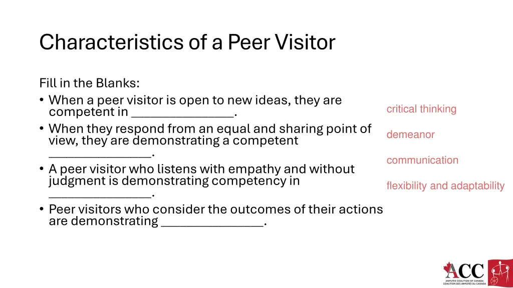 characteristics of a peer visitor 1