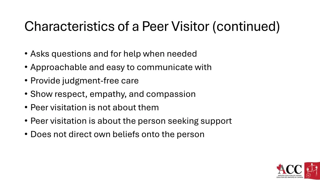 characteristics of a peer visitor continued