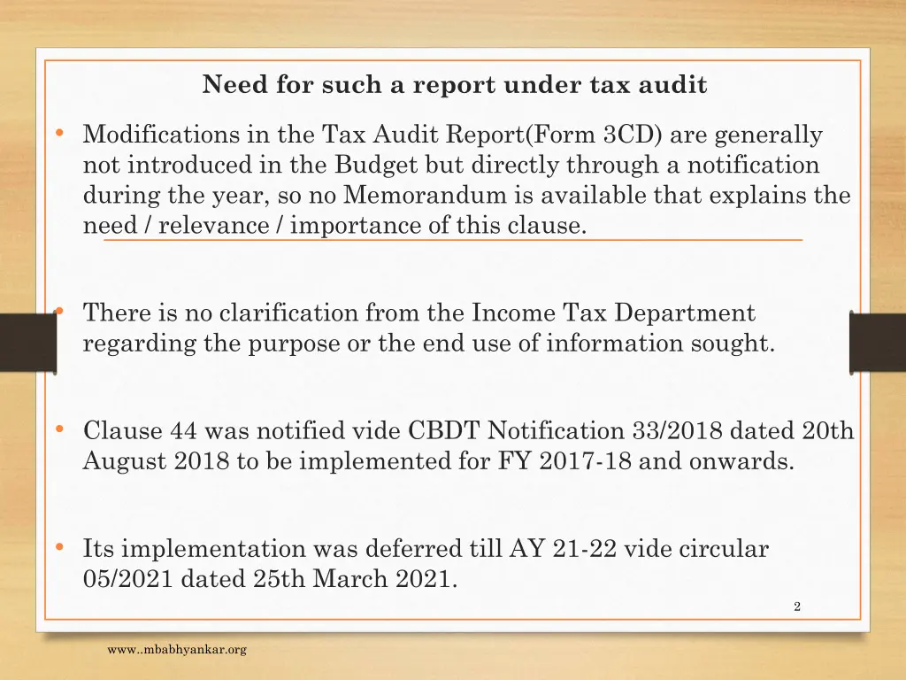 need for such a report under tax audit