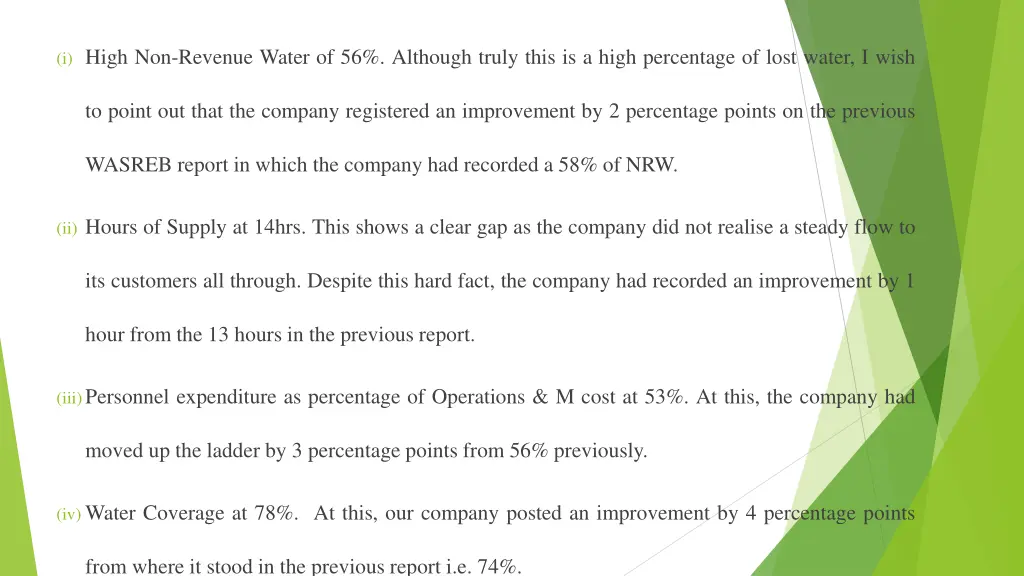 i high non revenue water of 56 although truly