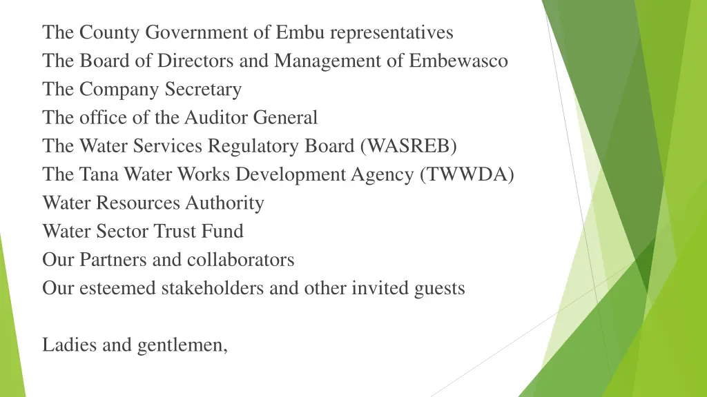 the county government of embu representatives