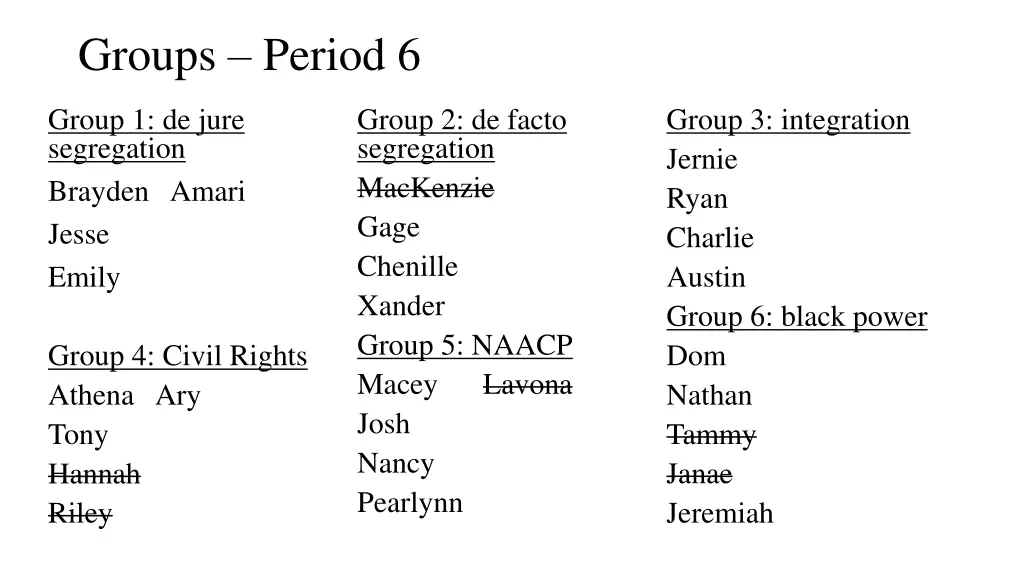 groups period 6