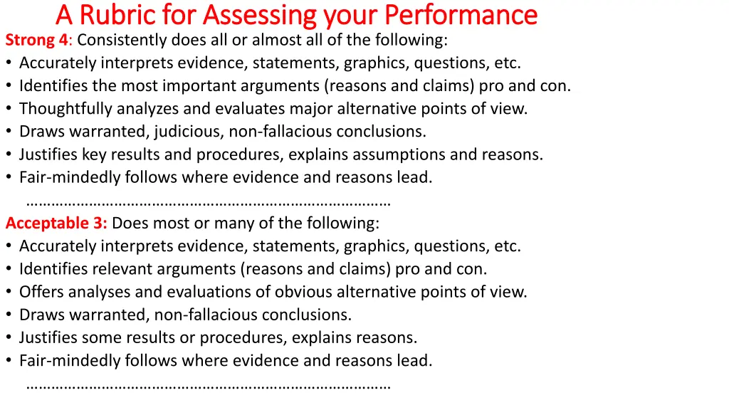 a rubric for assessing your performance a rubric