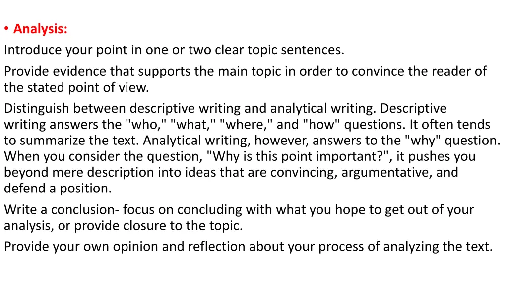 analysis introduce your point in one or two clear