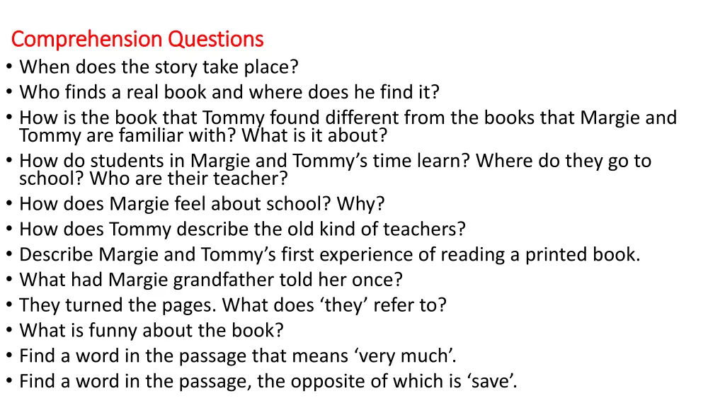 comprehension questions comprehension questions