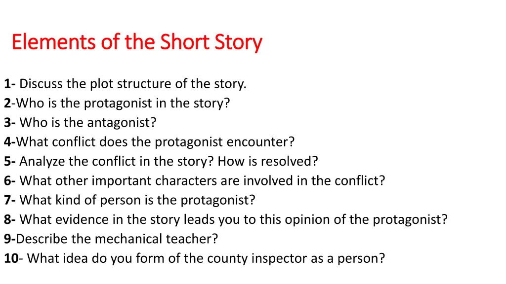 elements of the short story elements of the short