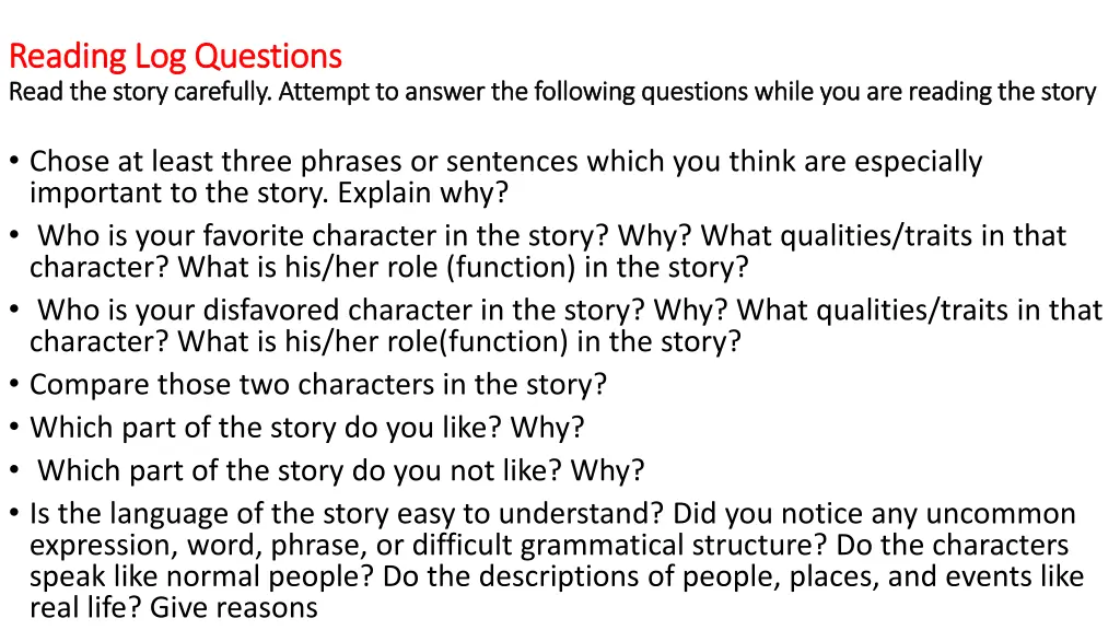 reading log questions reading log questions read