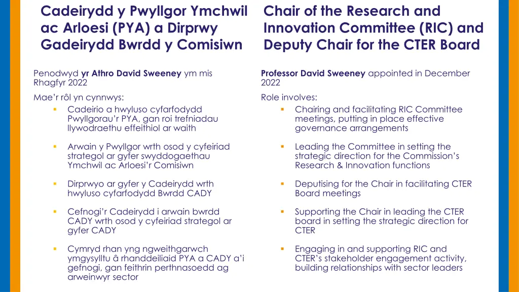 cadeirydd y pwyllgor ymchwil ac arloesi