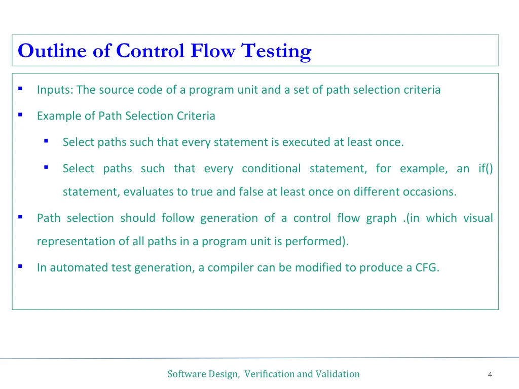 outline of control flow testing