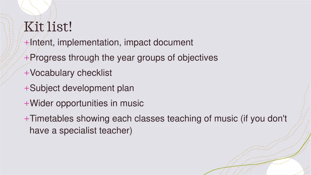 kit list intent implementation impact document