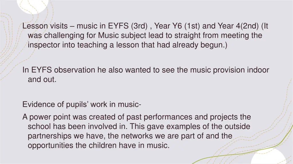 lesson visits music in eyfs 3rd year