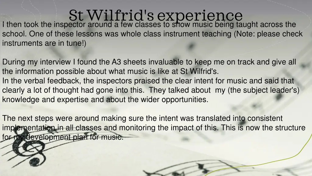 st wilfrid s experience i then took the inspector