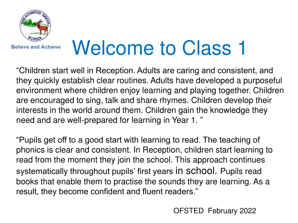 welcome to class 1 children start well