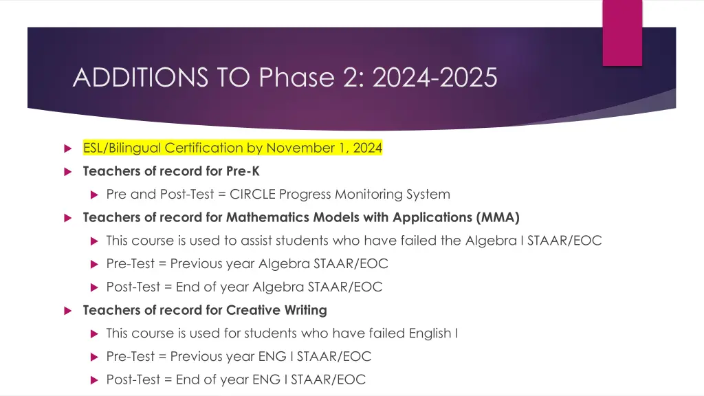 additions to phase 2 2024 2025