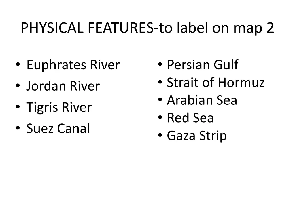 physical features to label on map 2