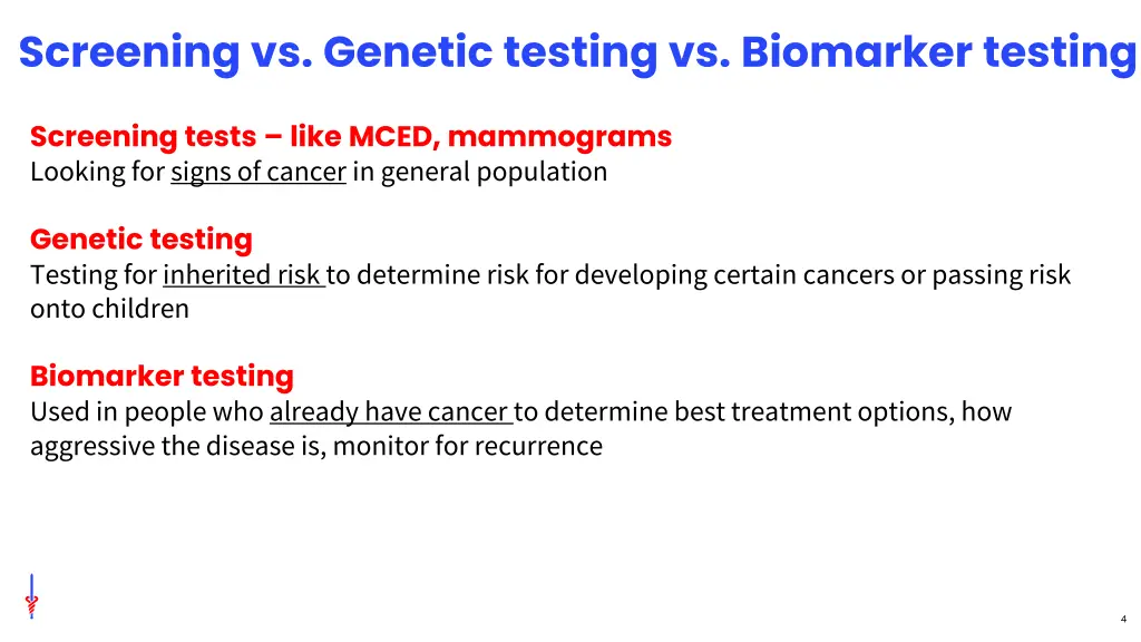 screening vs genetic testing vs biomarker testing