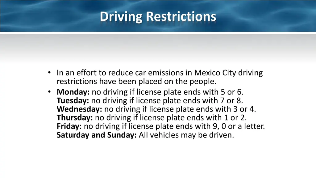 driving restrictions