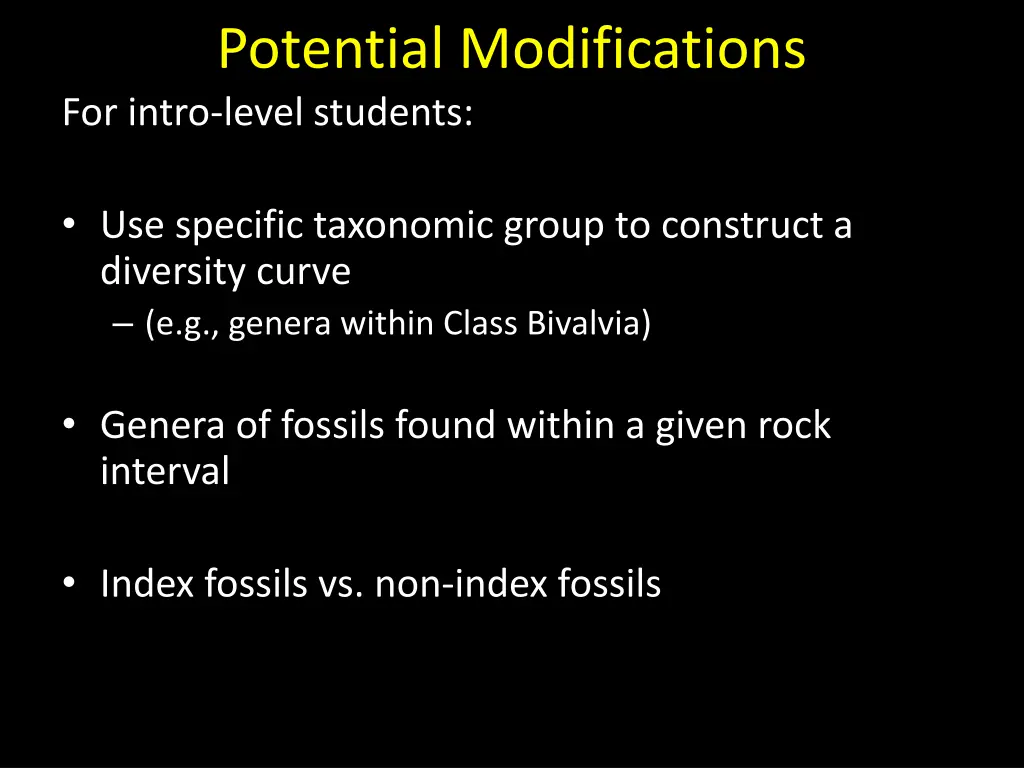 potential modifications for intro level students