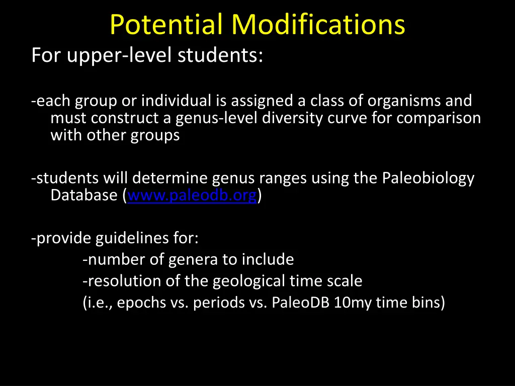 potential modifications for upper level students