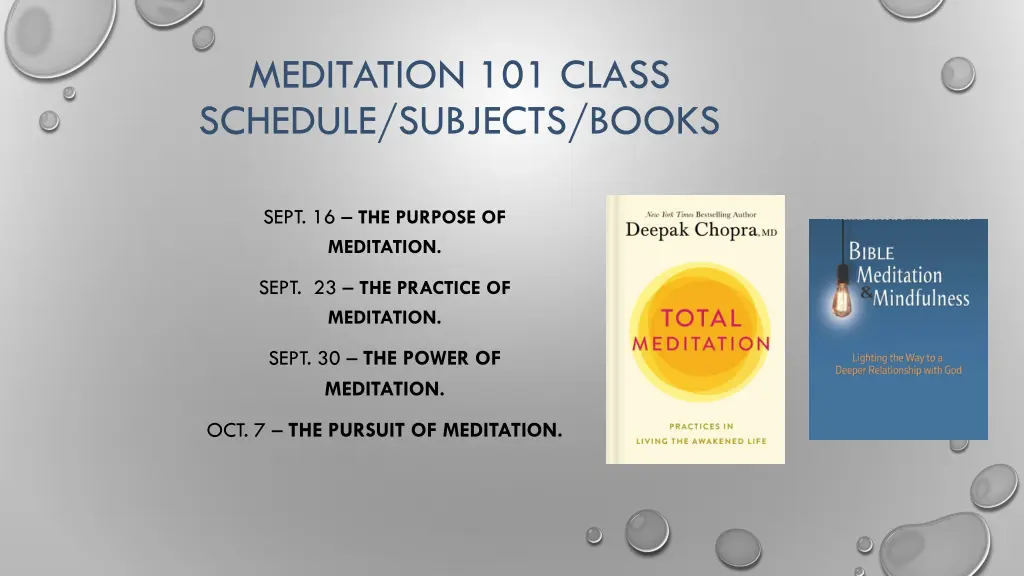 meditation 101 class schedule subjects books