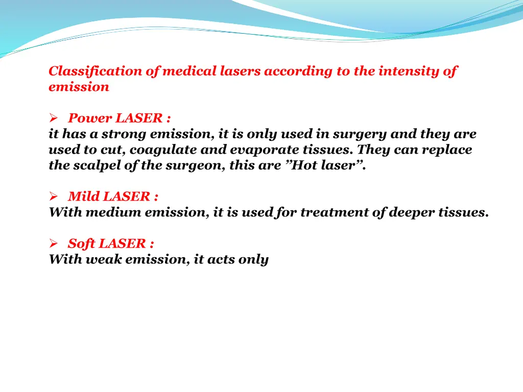 classification of medical lasers according