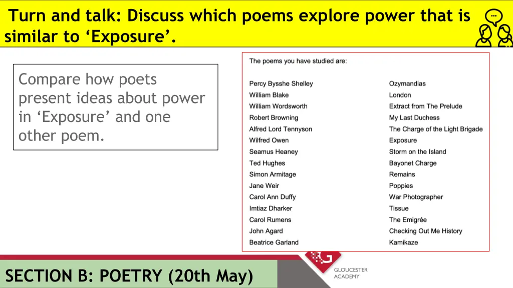 turn and talk discuss which poems explore power