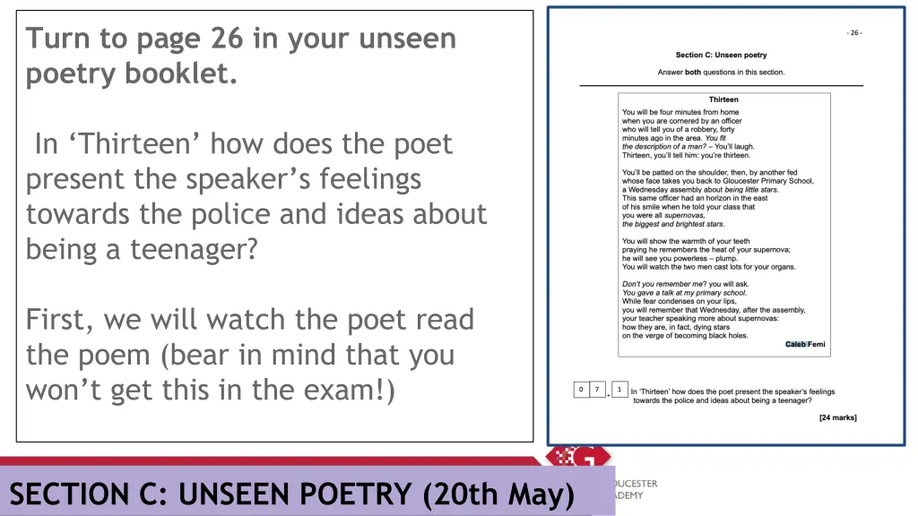 turn to page 26 in your unseen poetry booklet