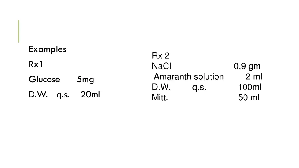 examples rx1 glucose 5mg d w q s 20ml