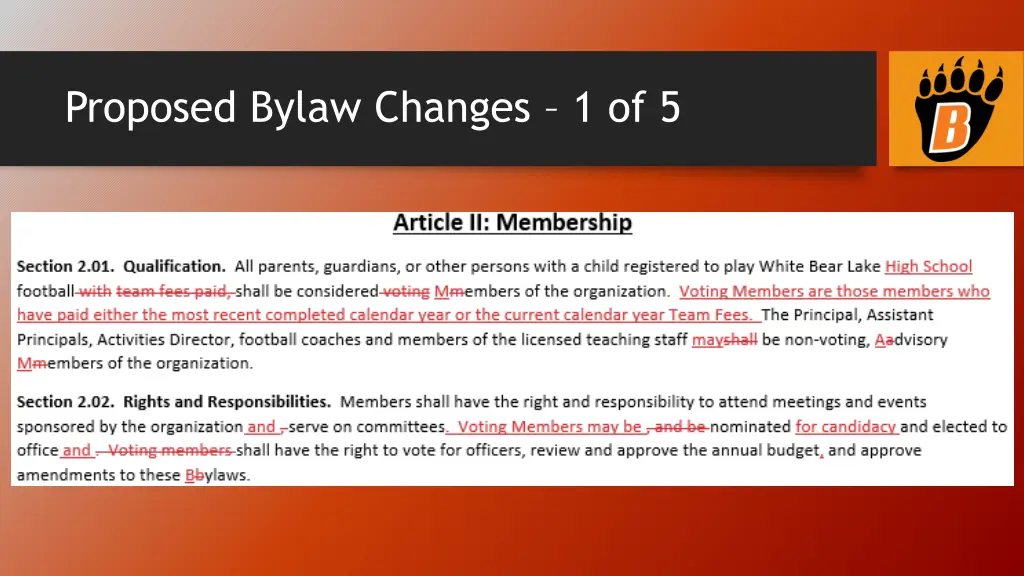 proposed bylaw changes 1 of 5