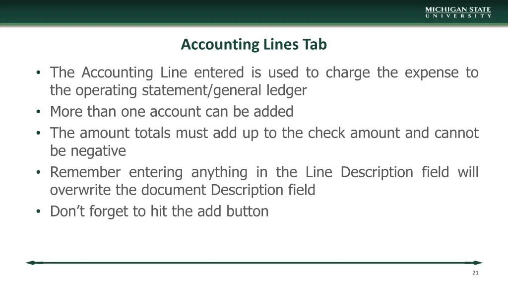 accounting lines tab