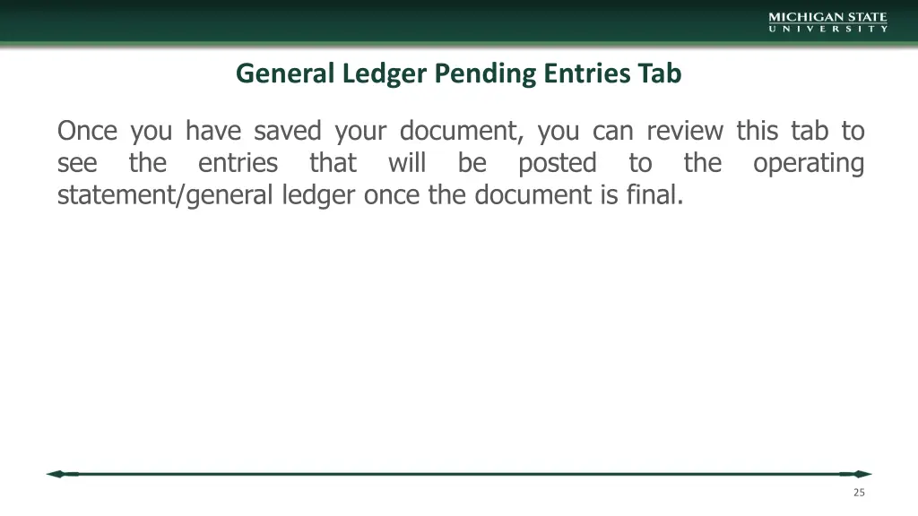 general ledger pending entries tab