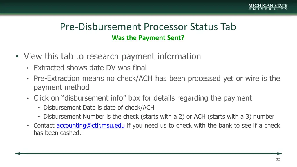 pre disbursement processor status