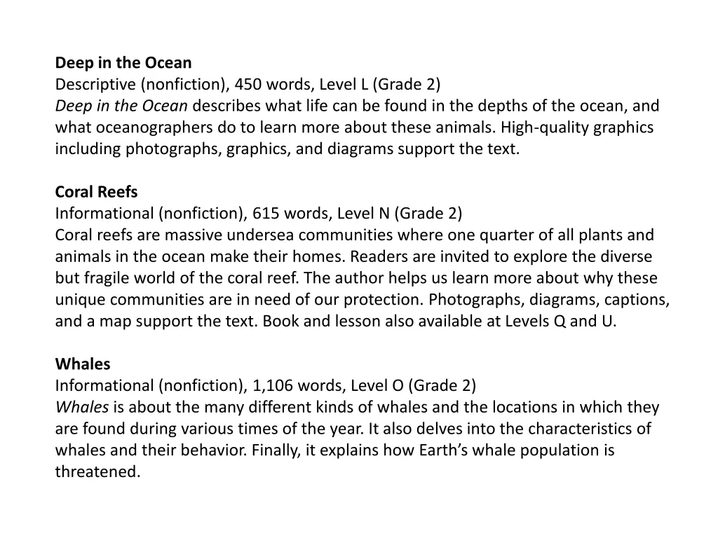 deep in the ocean descriptive nonfiction