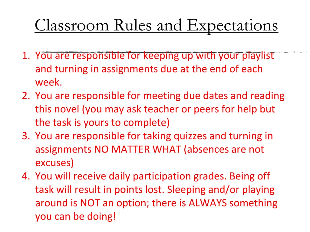 classroom rules and expectations