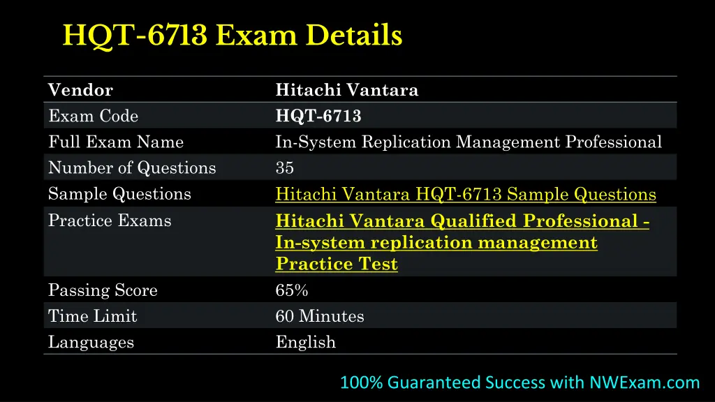 hqt 6713 exam details