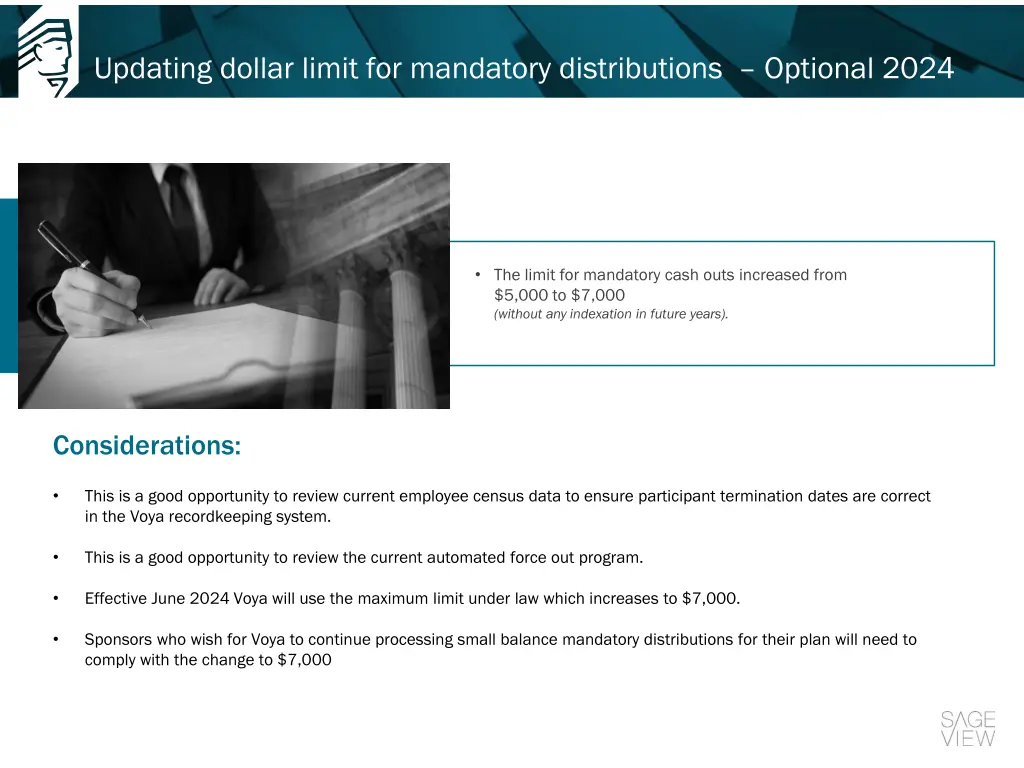 updating dollar limit for mandatory distributions