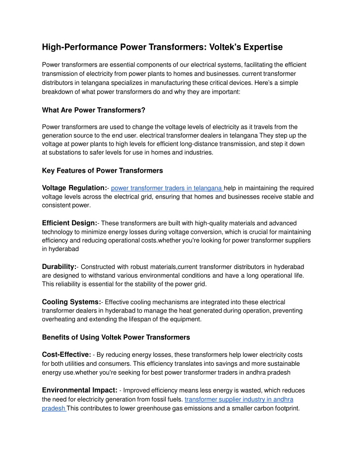 high performance power transformers voltek