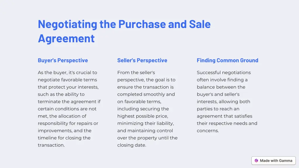 negotiating the purchase and sale agreement