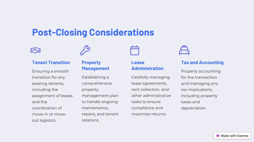 post closing considerations