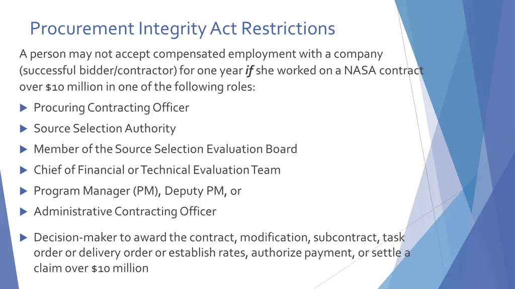 procurement integrity act restrictions