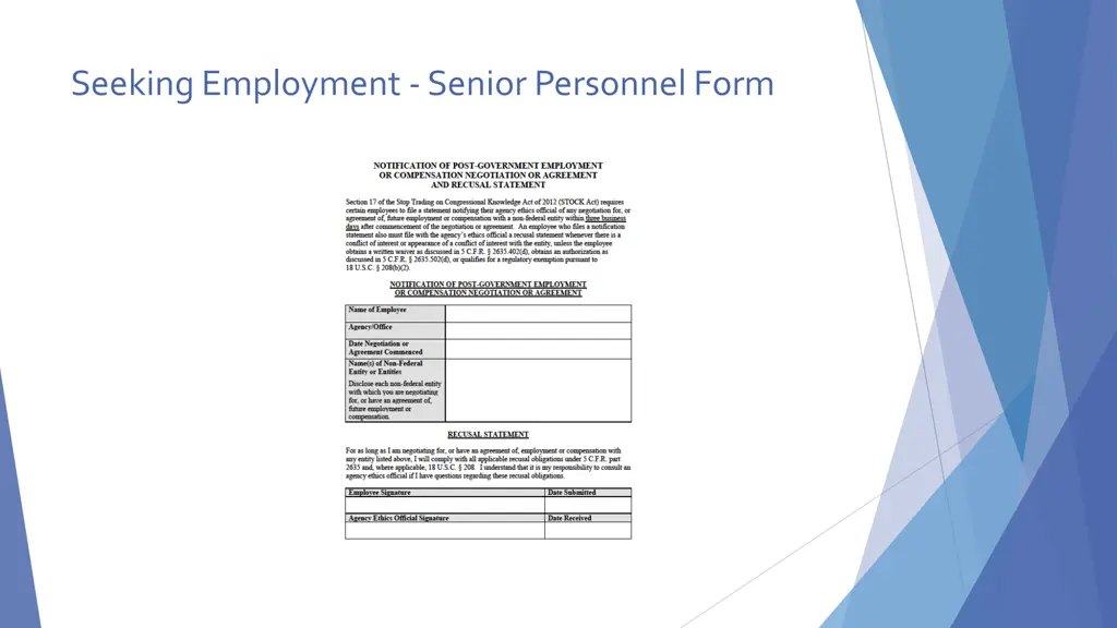 seeking employment senior personnel form
