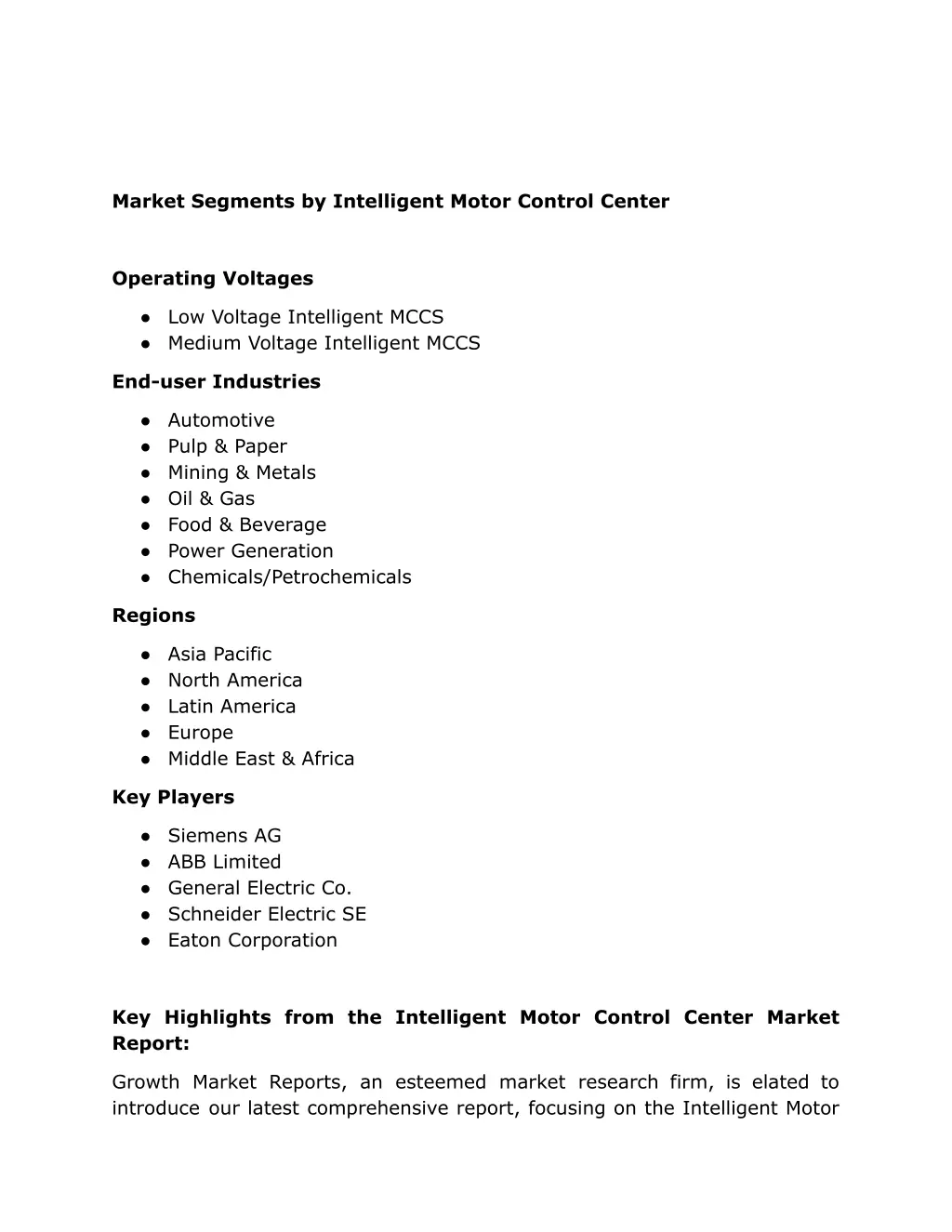 market segments by intelligent motor control