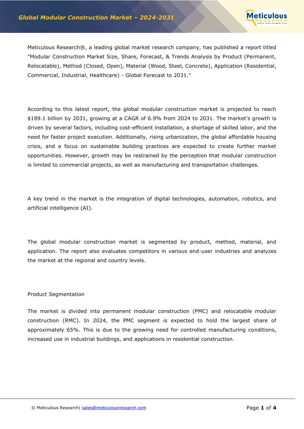 global modular construction market 2024 2031