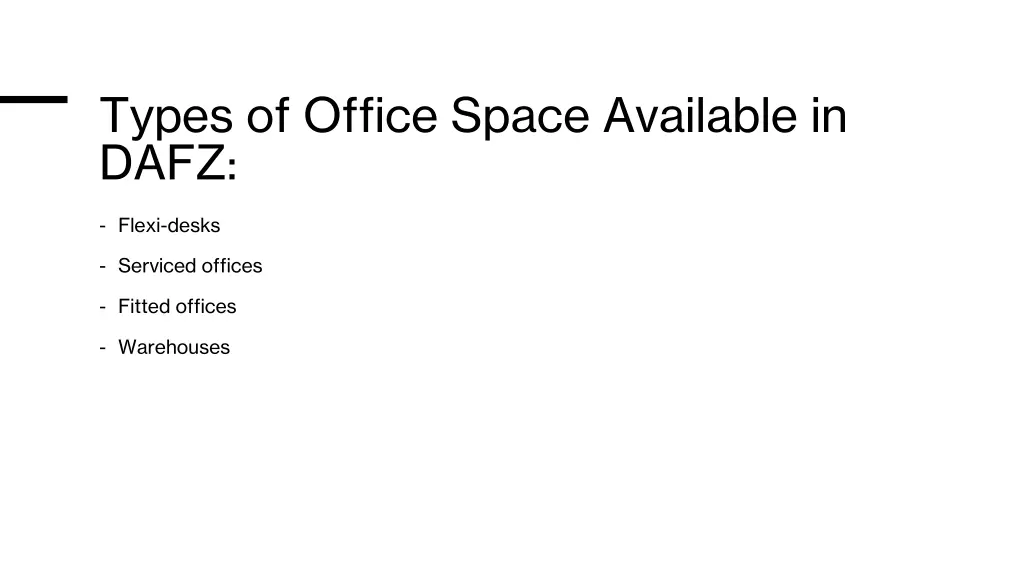 types of office space available in dafz