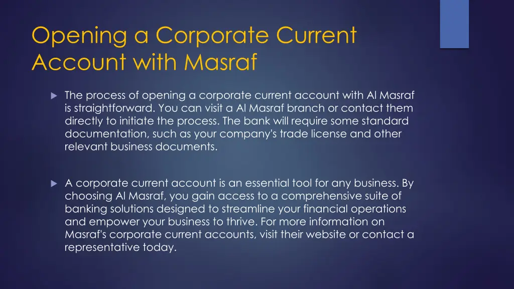 opening a corporate current account with masraf