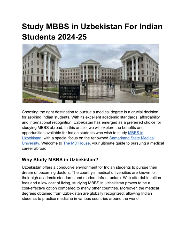 study mbbs in uzbekistan for indian students 2024