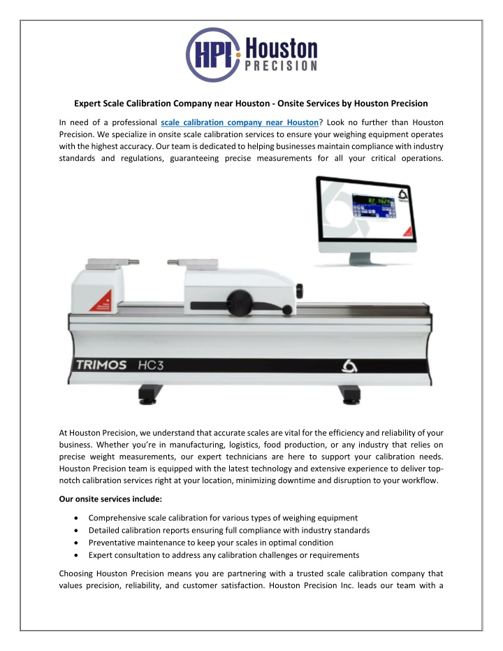 expert scale calibration company near houston