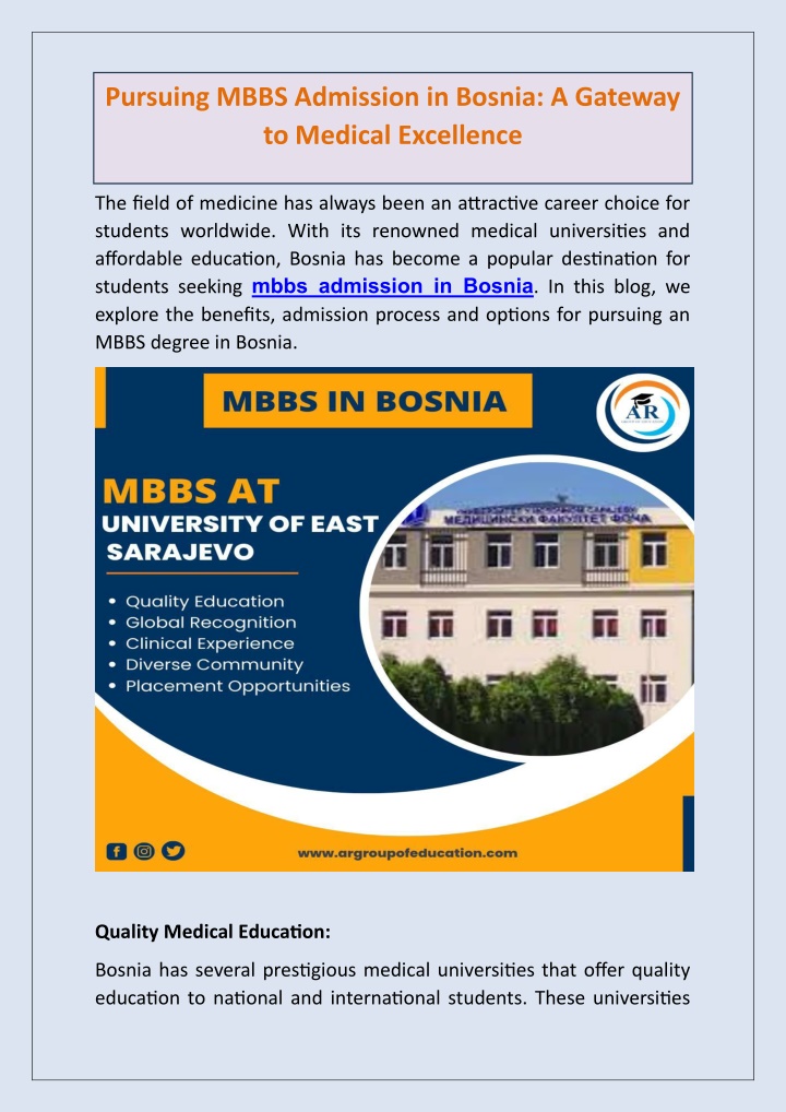 pursuing mbbs admission in bosnia a gateway